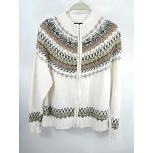 Vintage Shaver Lake Full Zip Cardigan Sweater Womens L White Nordic Fair Isle